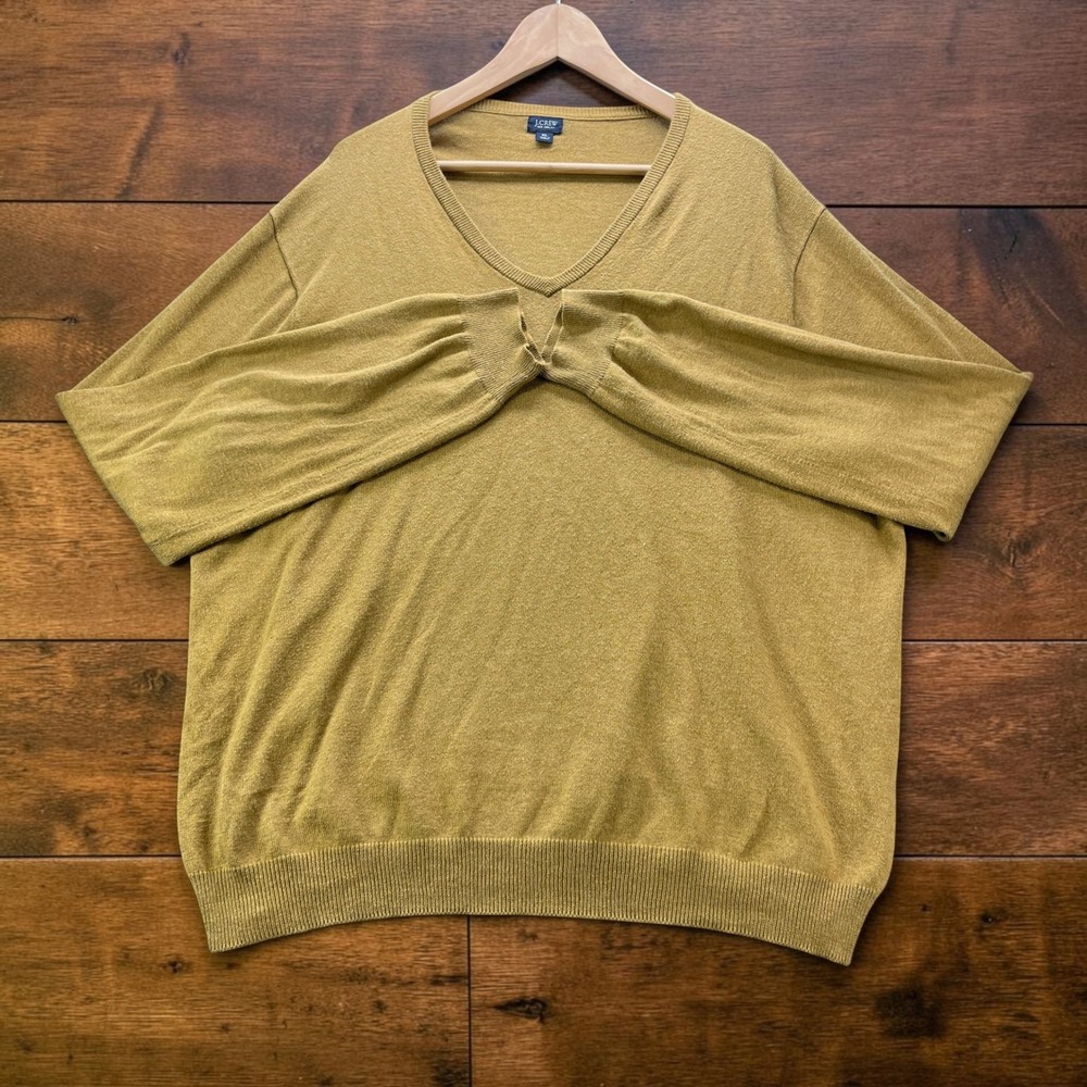 J.Crew Cotton-Cashmere V-Neck Sweater Mens XL Mustard Gold Fine Knit Pullover